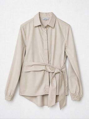 Brende Made in Portugal Cotton Button-Up Blouse Side Tie Elevated Tailored Large